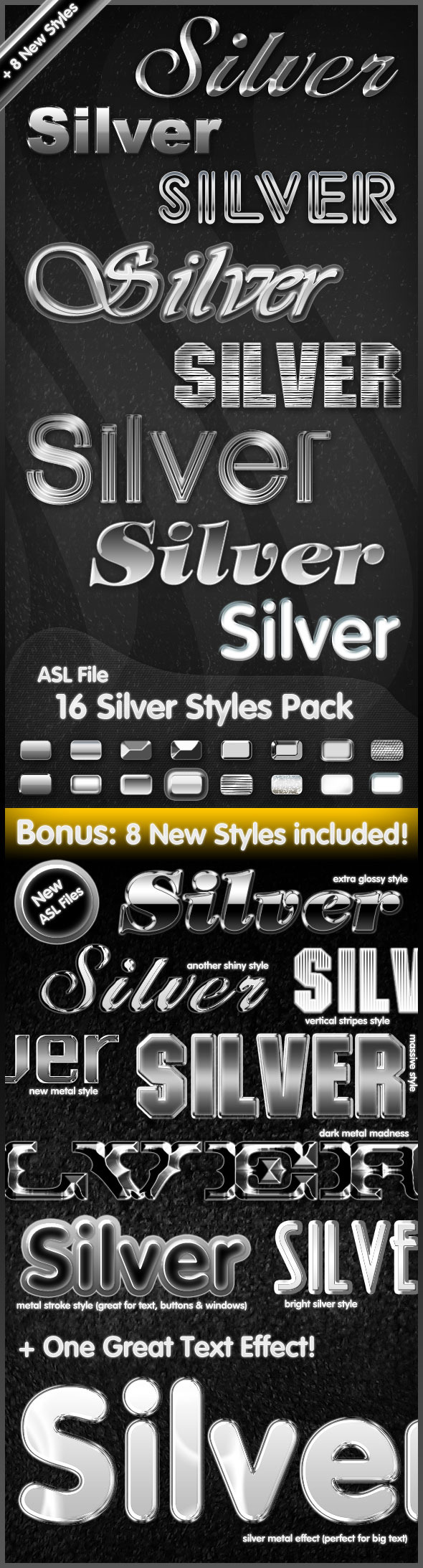 16 Silver Styles Pack - Text Effects Styles