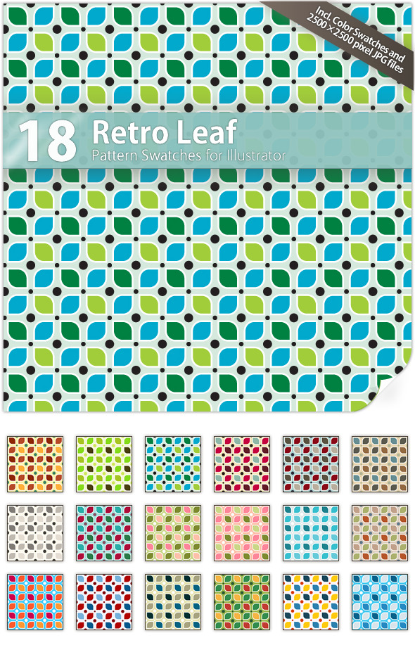 18 Retro Leaf Pattern Swatches - Abstract Textures / Fills / Patterns