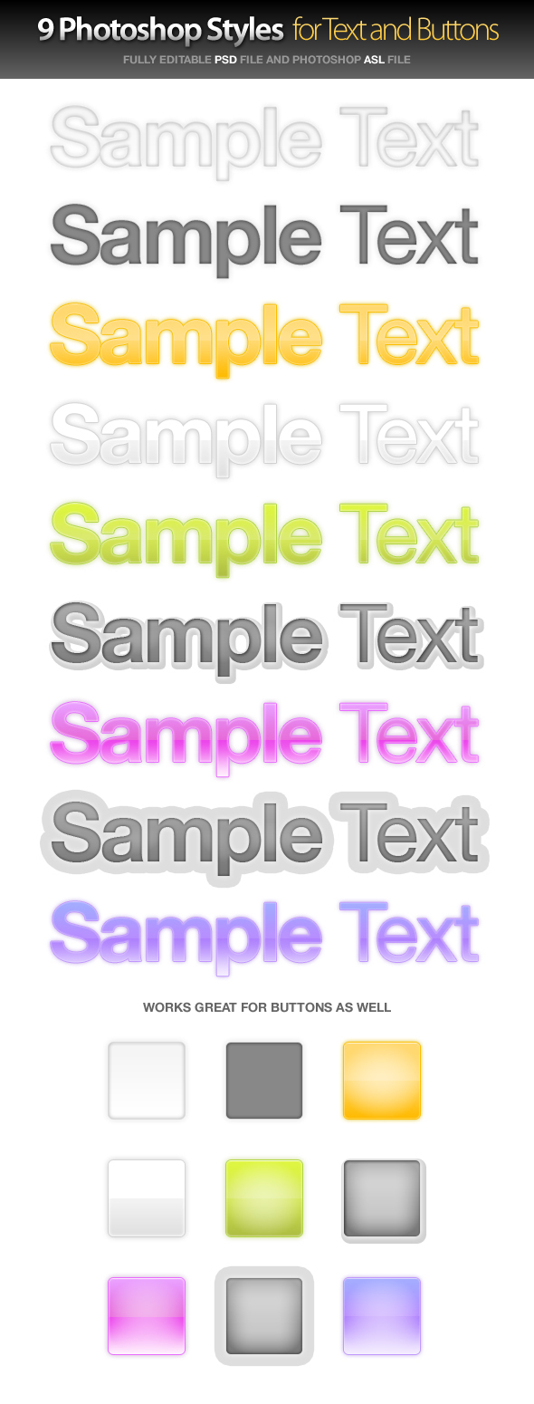 9 Styles for Text and Buttons - Text Effects Styles