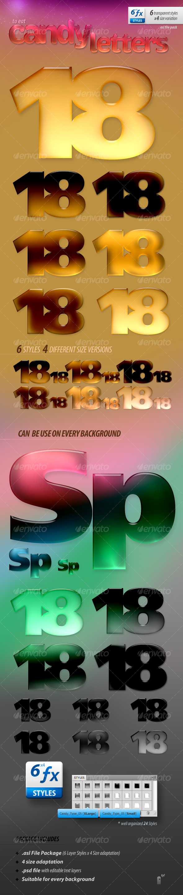 6 Candy-Glasss Style Package - Text Effects Styles