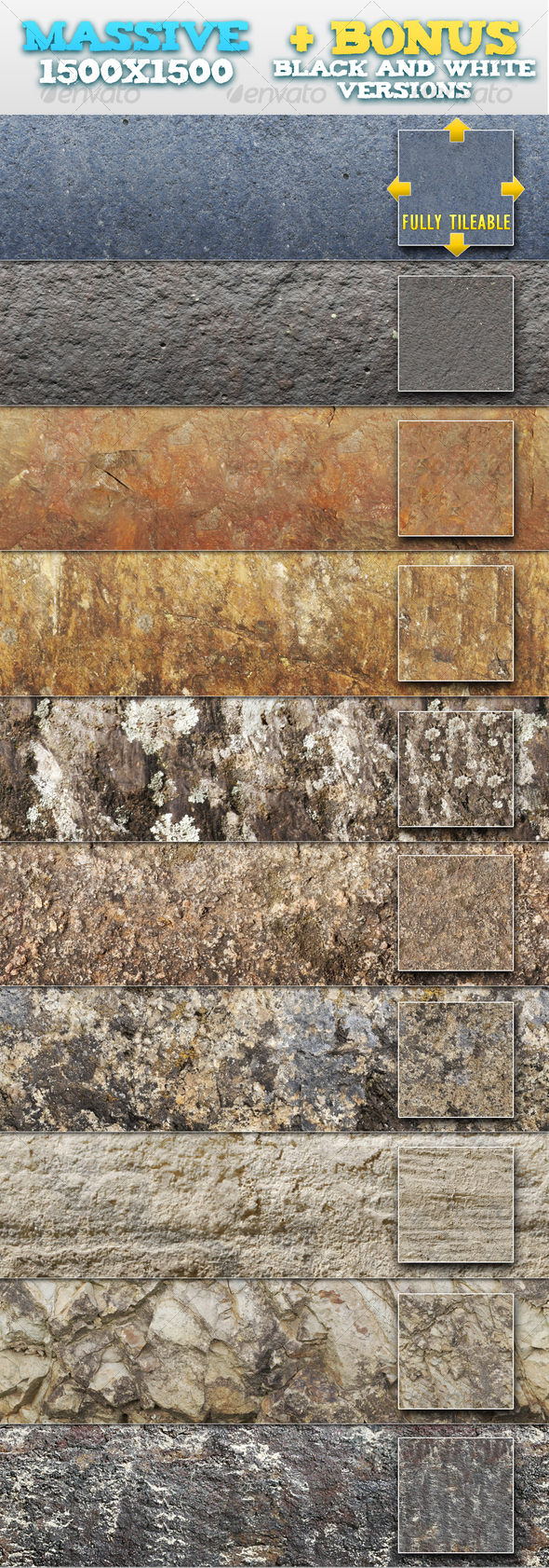 10 Natural Rock / Stone Patterns + BONUSES - Textures / Fills / Patterns Photoshop