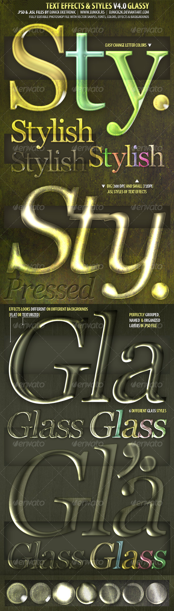 Glassy Text Effects - Editable PSD with ASL file - Text Effects Styles
