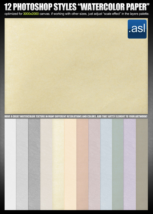 Photoshop Styles - Watercolor Paper in 12 colors - Photoshop Add-ons