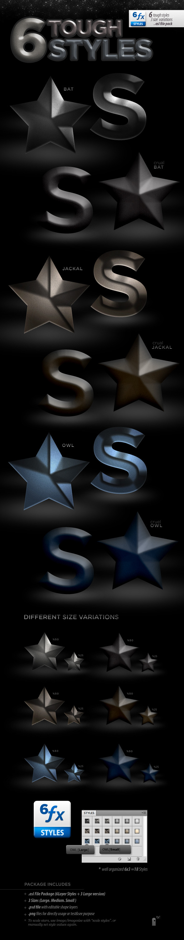 6 Tough Layer Styles(with 12 size adaptations) - Photoshop Add-ons