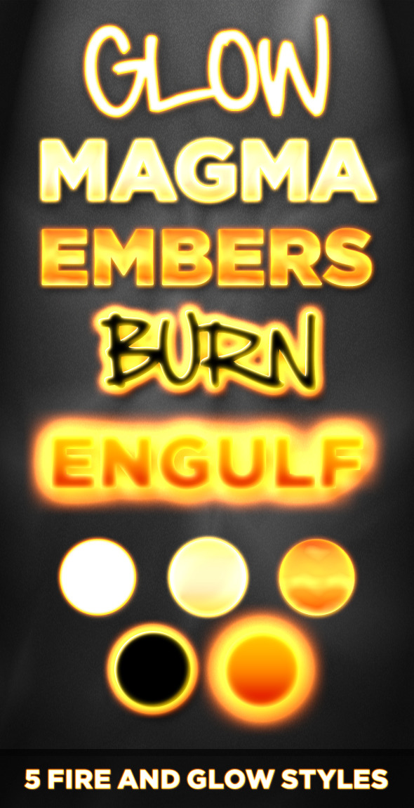 5 Fire and Glow Styles - Flame, Neon, and Burning - Photoshop Add-ons