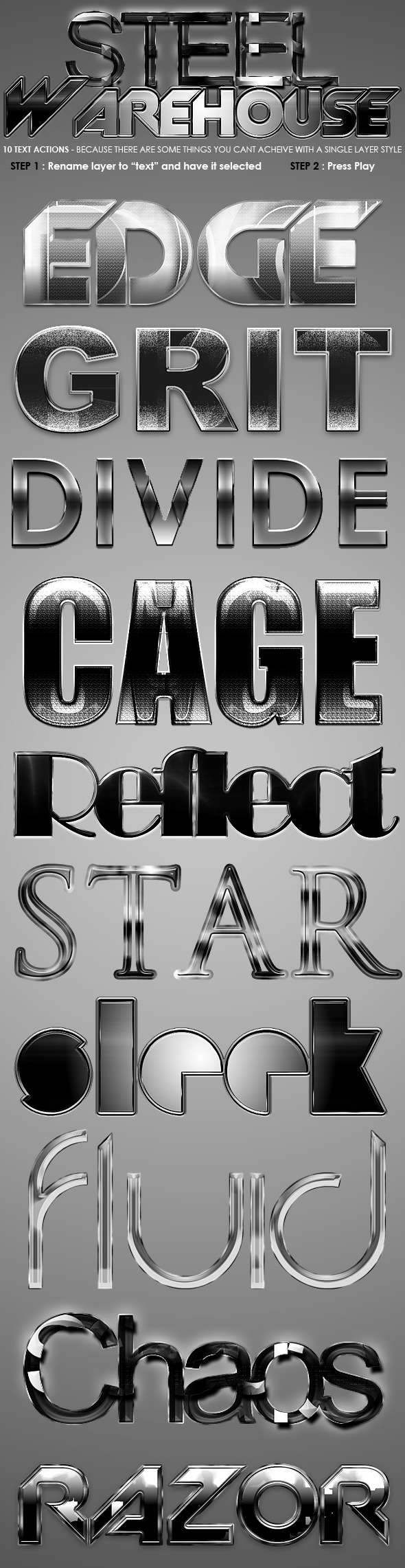 Steel Warehouse - Text Actions. - Text Effects Actions