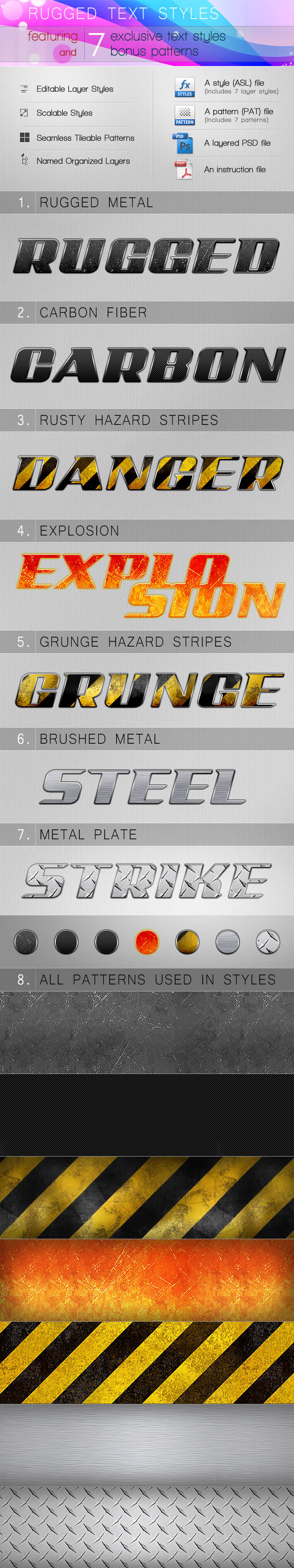 RUGGED LAYER STYLES & PATTERNS - Photoshop Add-ons