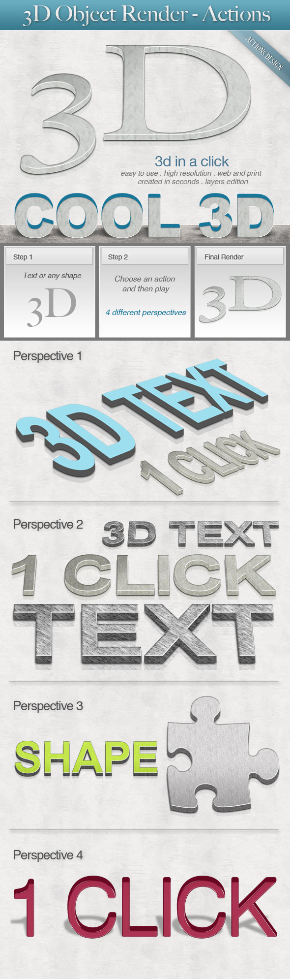 3D Object Render - Text Effects Actions