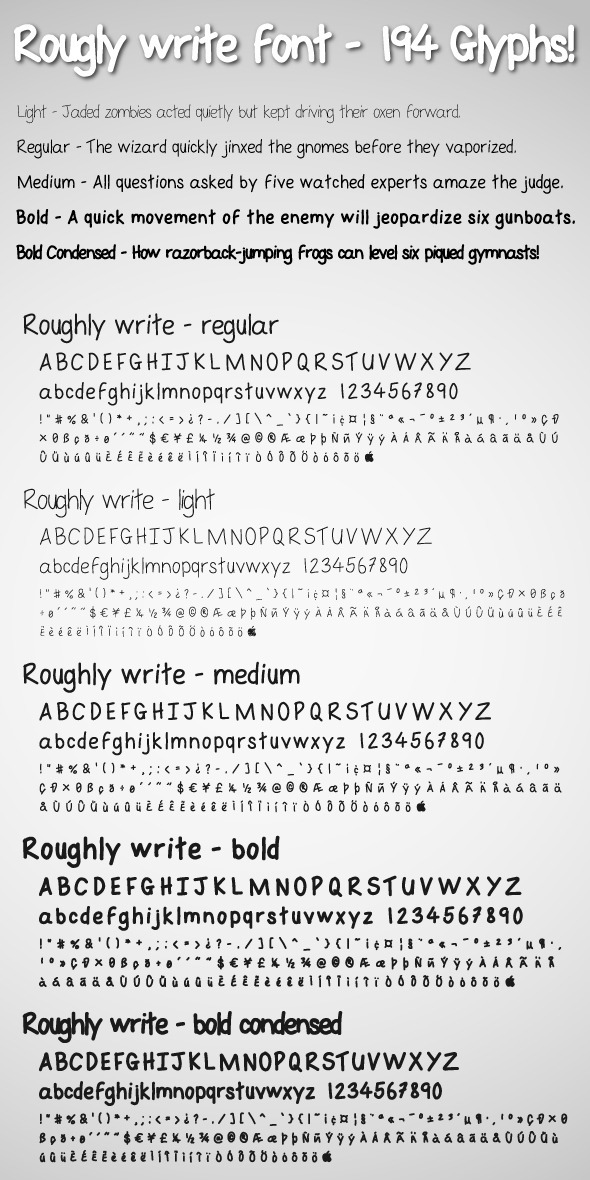Roughly Write Set / Handwriting / 194 glyphs / ttf - Hand-writing Script