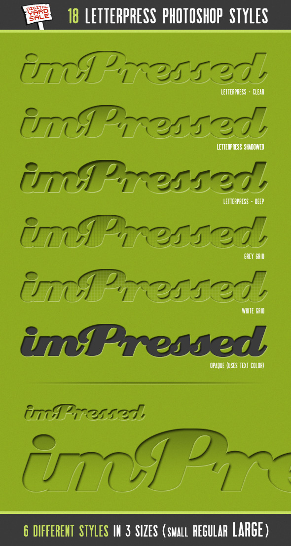 imPressed - 18 Letterpress Photoshop Layer Styles - Text Effects Styles
