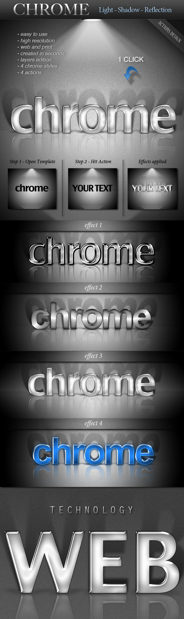 CHROME - Light - Shadow - Reflection - Text Effects Actions
