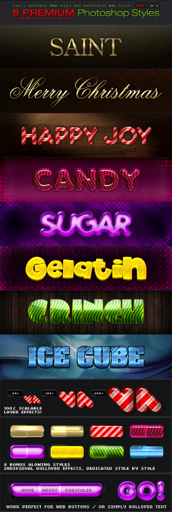 8 Photoshop Styles 4 of 4 - Text Effects Styles