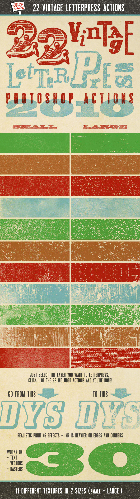 22 Vintage Letterpress Photoshop Actions - Text Effects Actions