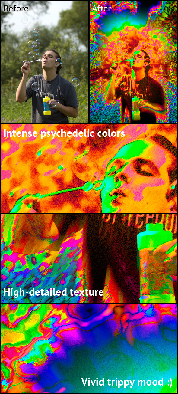 Psychedelic Photo Coloring Photoshop CS4 Action - Photo Effects Actions
