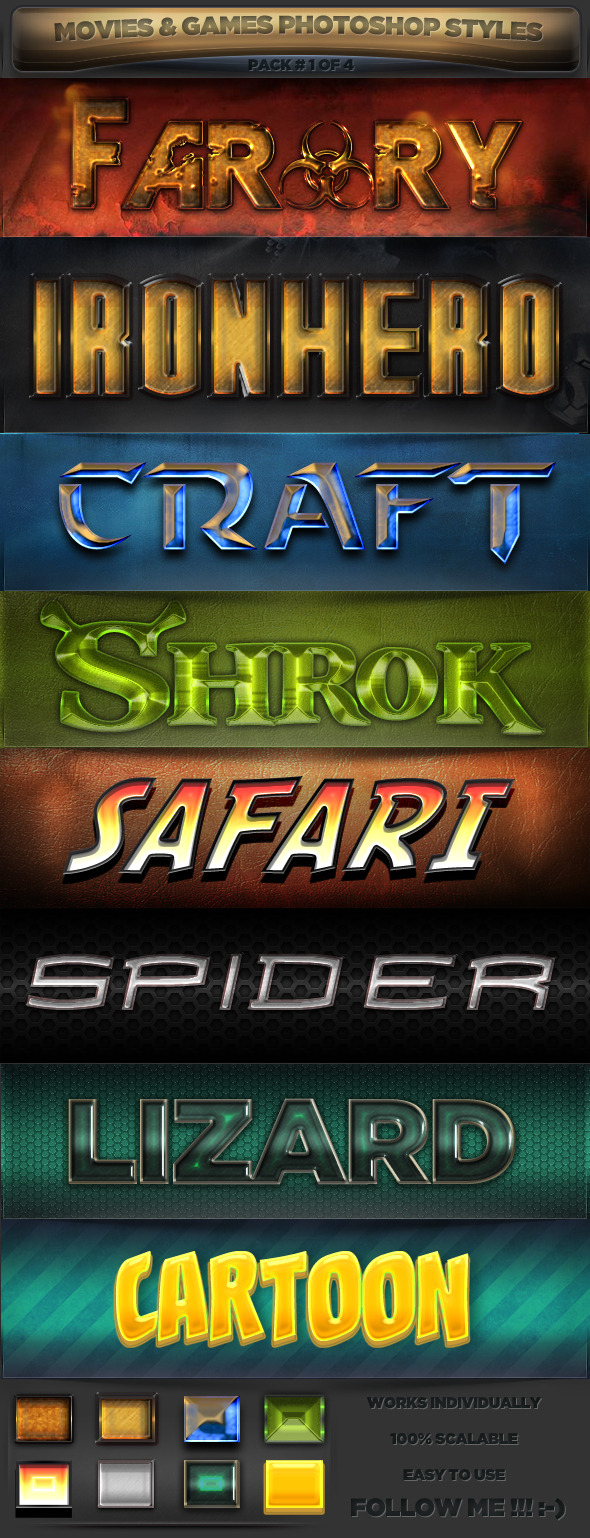 Movies & Games Styles 1 of 4 - Text Effects Styles
