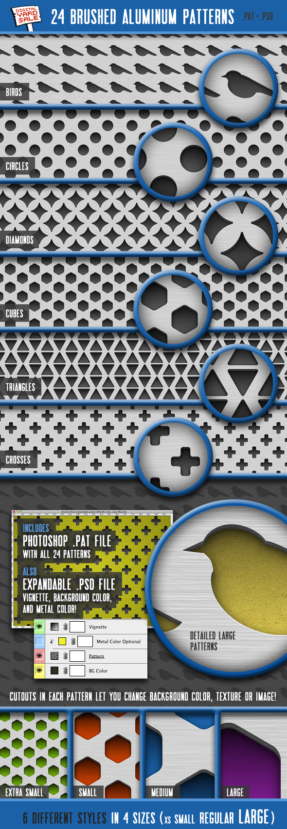24 Brushed Aluminum Patterns - Techno / Futuristic Textures / Fills / Patterns