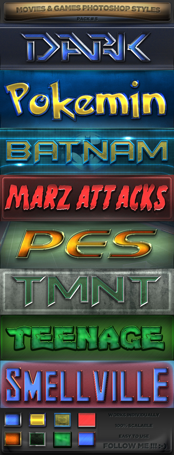 Movies & Games Styles Pack 5 - Text Effects Styles