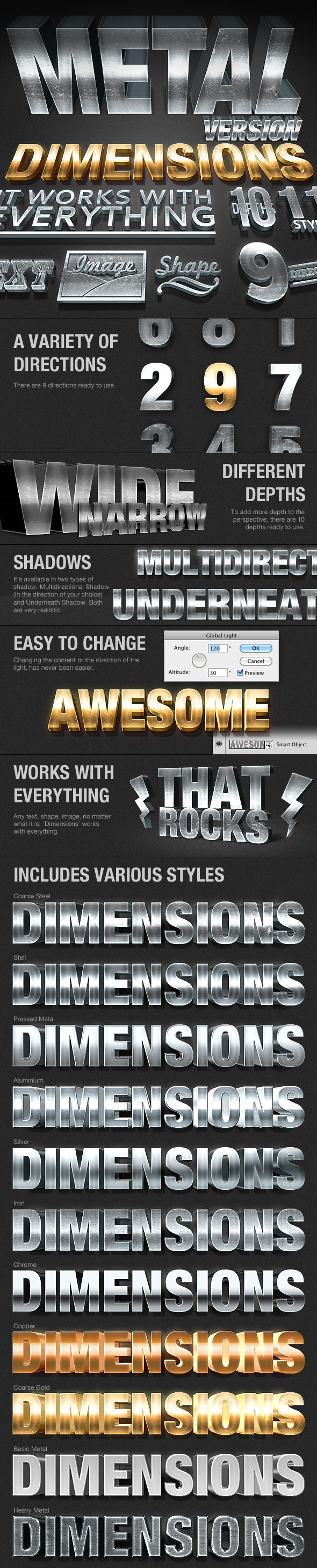 Dimensions Metal Version - 3D Generator Action - Text Effects Actions