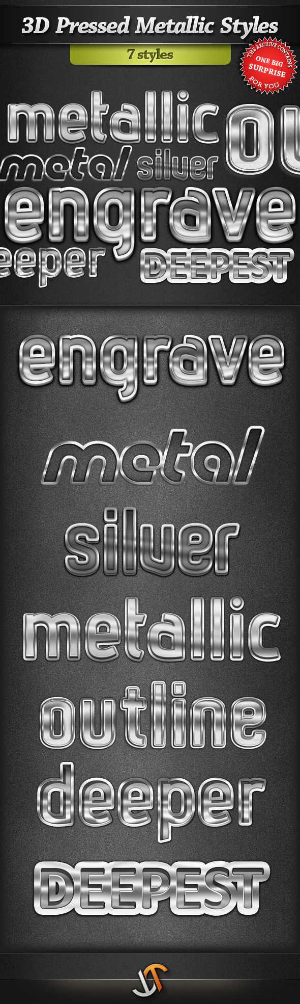 3D Pressed Metallic Text Styles - Text Effects Styles