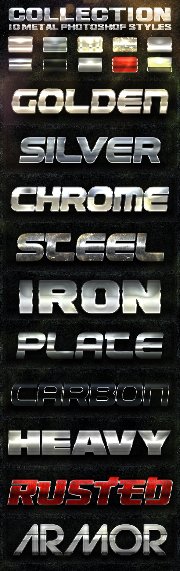 COLLECTION 10 Metal Photoshop Styles - Text Effects Styles