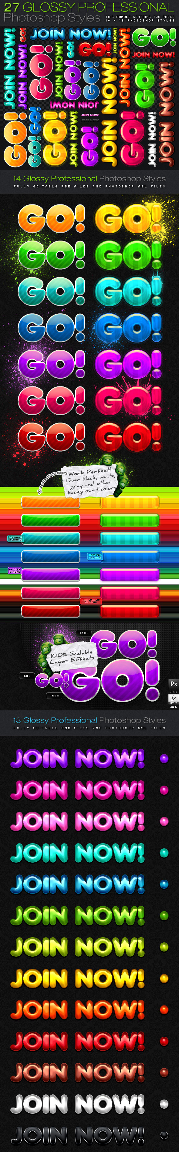 [BUNDLE] 27 Glossy Professional Photoshop Styles