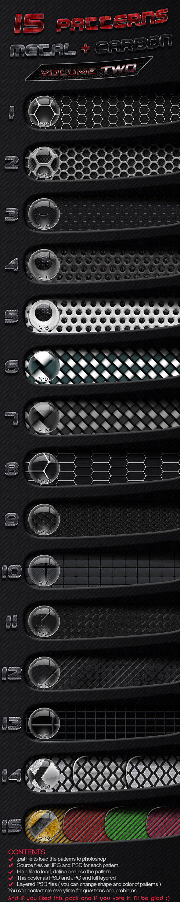 15 Patterns Metal + Carbon - Techno / Futuristic Textures / Fills / Patterns