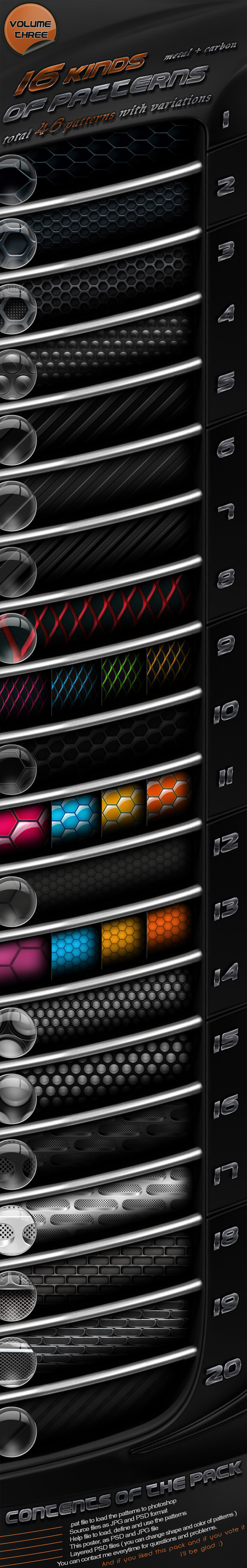 16 Kinds Of Patterns Metal + Carbon - Techno / Futuristic Textures / Fills / Patterns