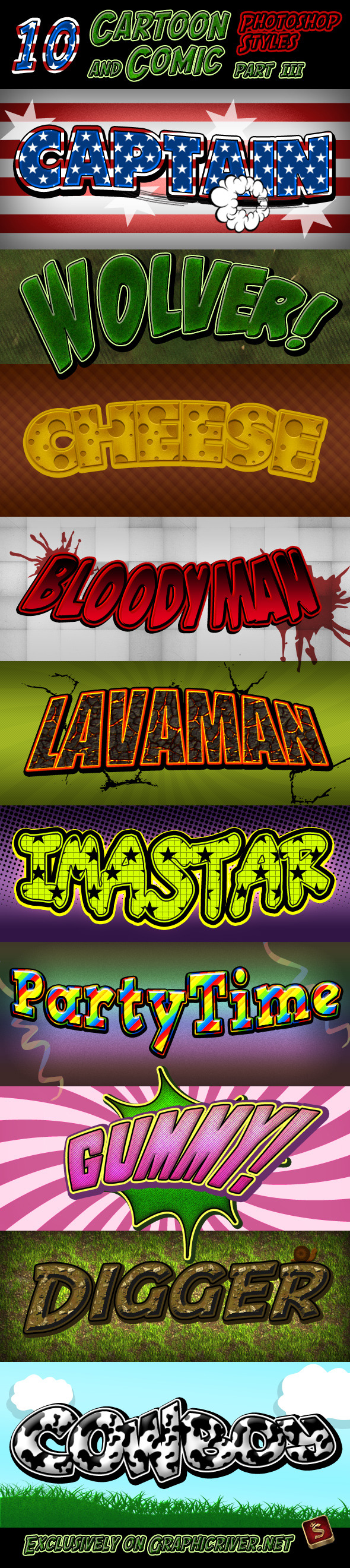 Cartoon and Comic Book Styles - Part 3 - Text Effects Styles