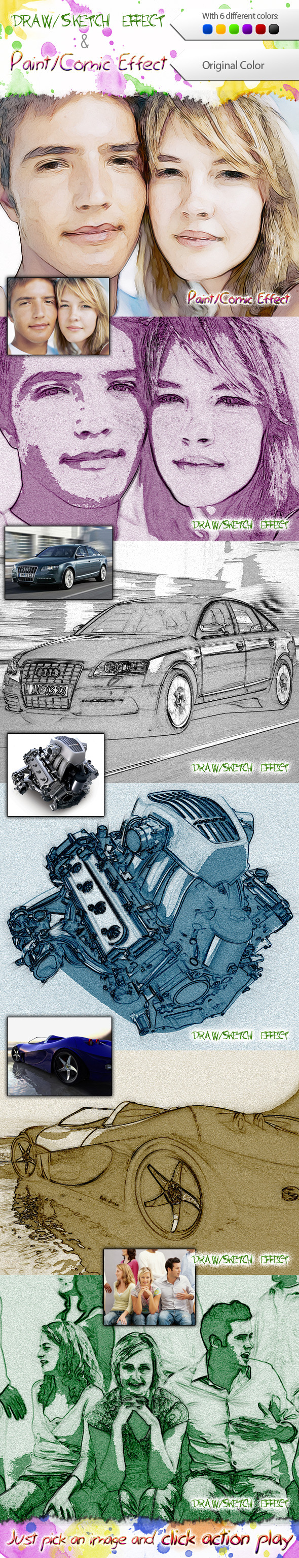 Draw / Sketch and Paint / Comic Effect Photoshop Action - Photo Effects Actions