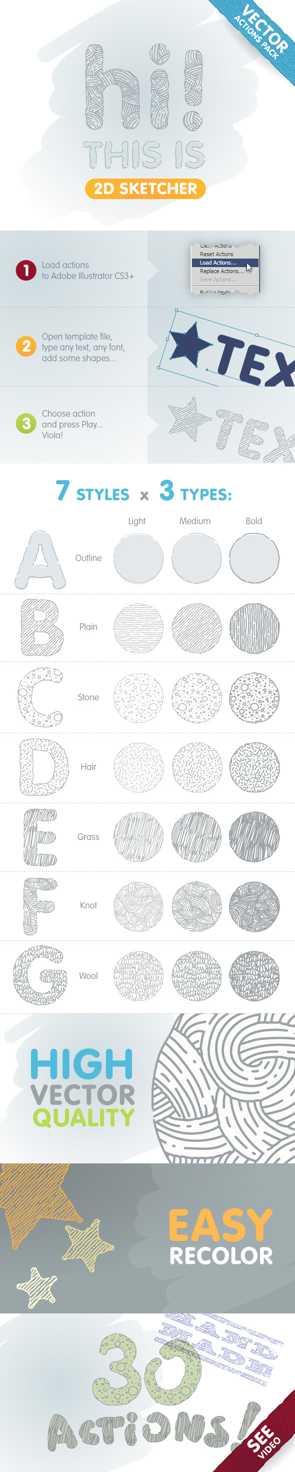 2D Sketcher - Vector Actions Pack - Actions Illustrator