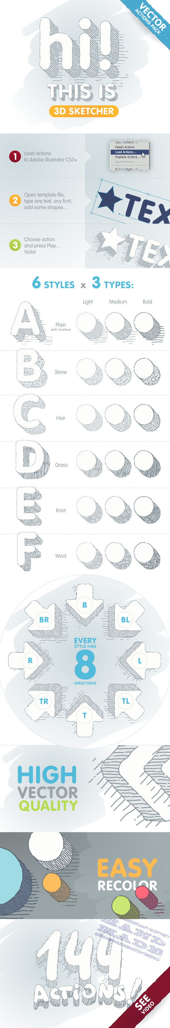 3D Sketcher - Vector Actions Pack - Actions Illustrator