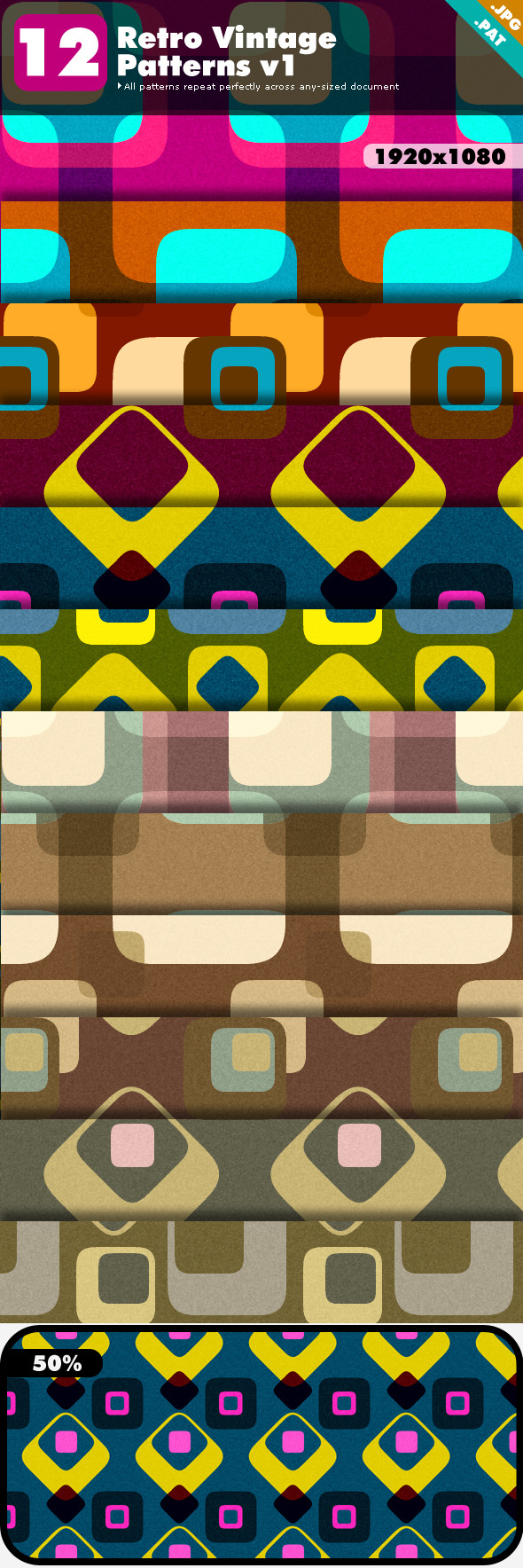 Retro Vintage Patterns v1 - Abstract Textures / Fills / Patterns