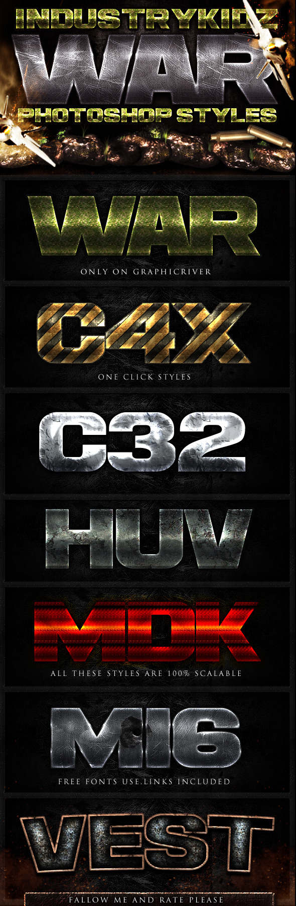 War Photoshop Layer Styles - Text Effects Styles