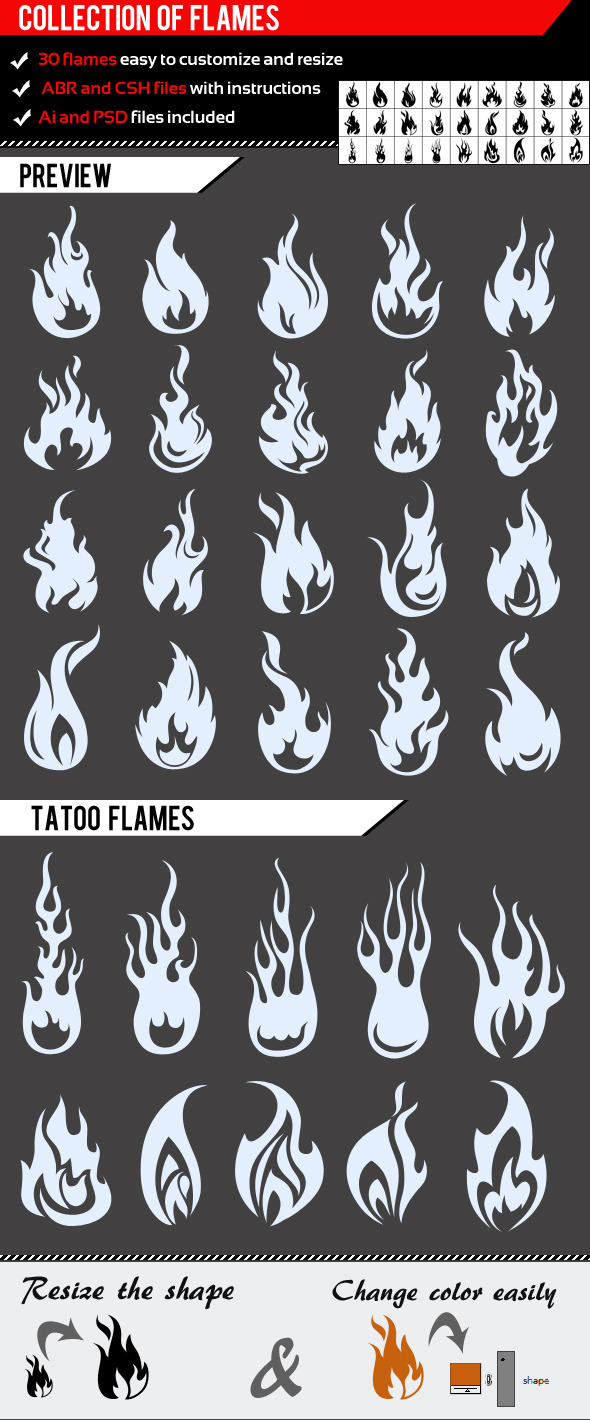 Collection Of Flames - Flourishes Brushes
