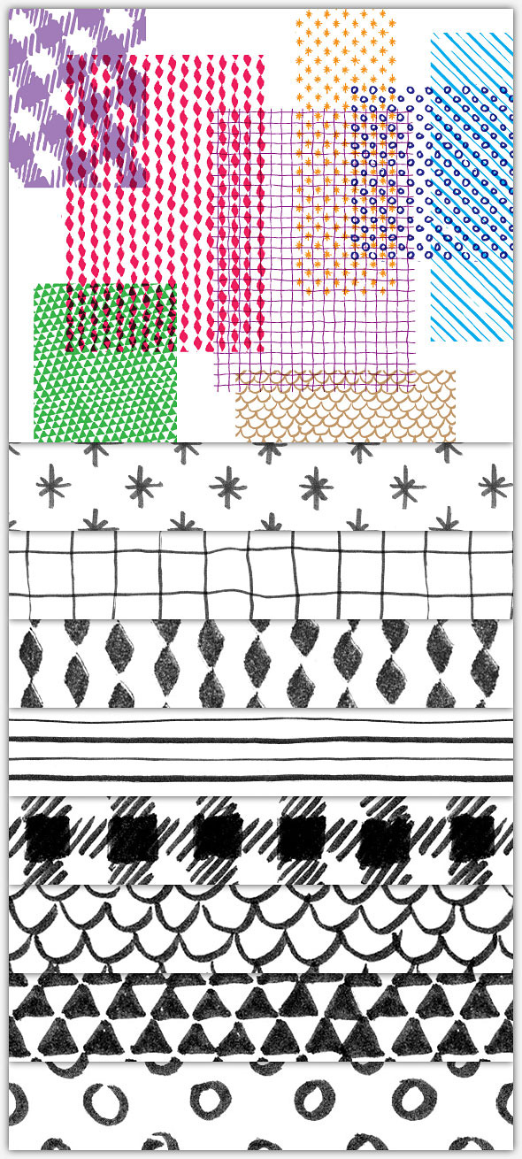Hand-Drawn, Seamless Patterns - Artistic Brushes