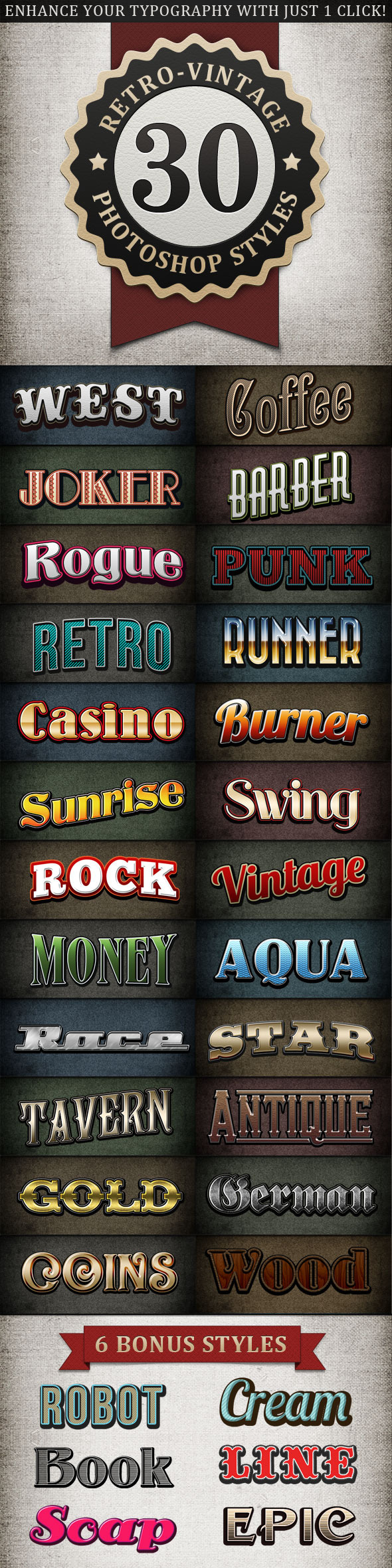 Retro - Vintage Text Styles Bundle - Text Effects Styles