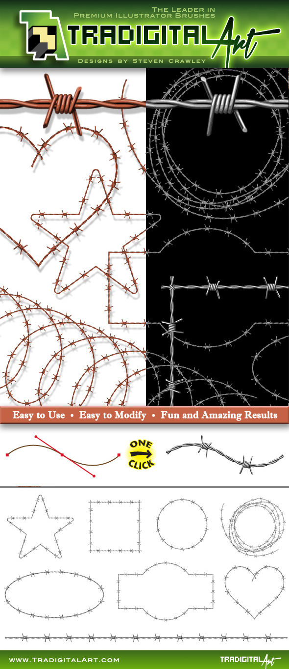 Barbed Wire Pattern Brushes With Ready-Made Assets - Brushes Illustrator
