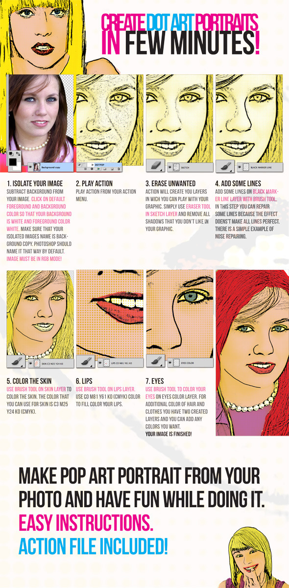Pop Art Dot Comic Portrait Action - Photoshop Add-ons