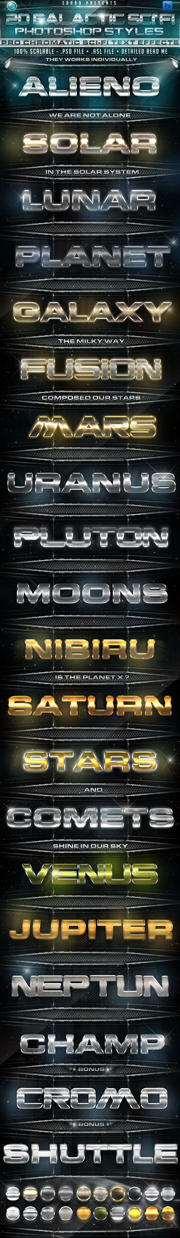 20 Galactic Sci Fi PS Styles - Text Effects Styles