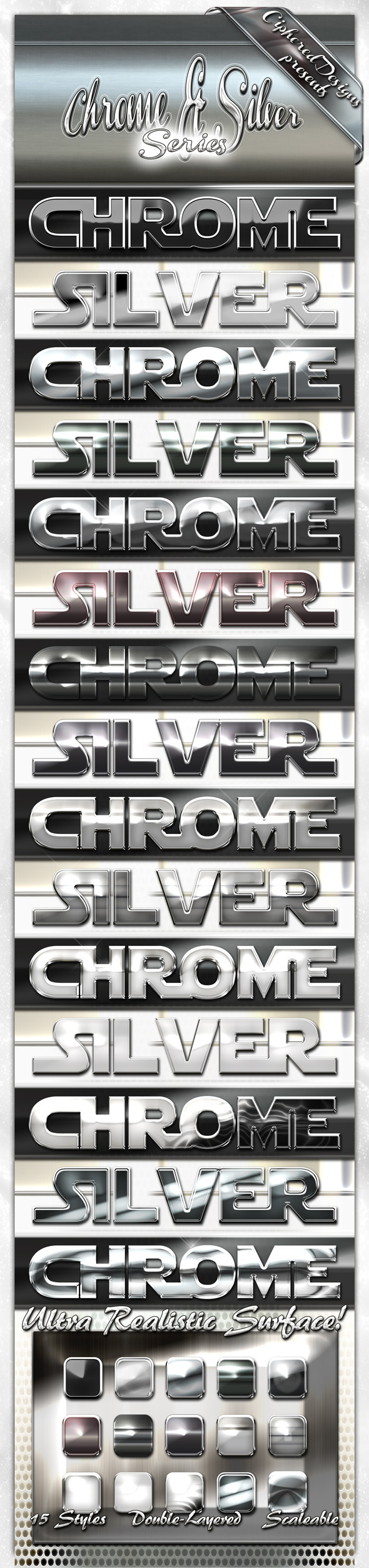 Chrome & Silver Series - Photoshop Styles - Text Effects Styles