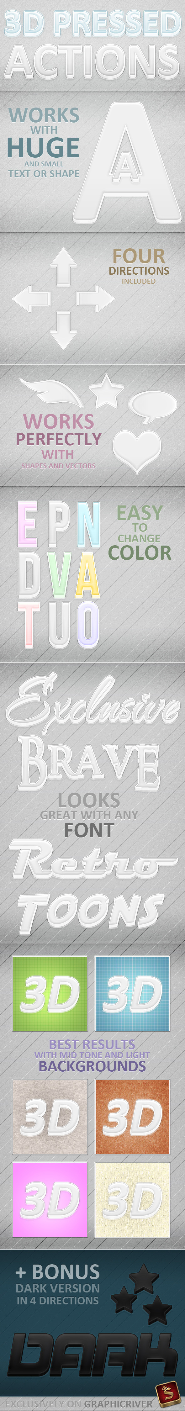 3D Pressed Light and Dark Actions - Text Effects Actions