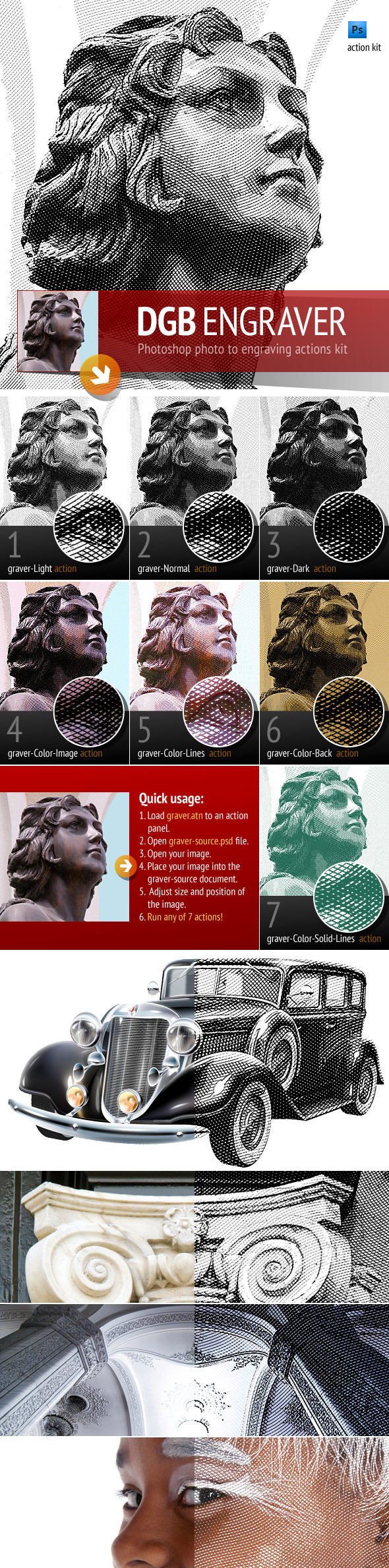 Engrave Photoshop Actions Kit