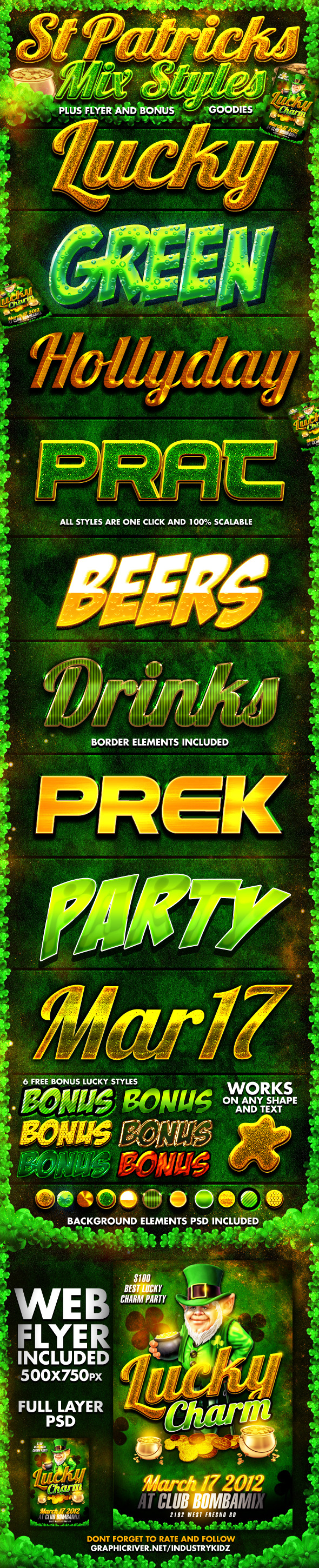 St Patricks Day Photoshop Styles and Web Flyer - Text Effects Styles