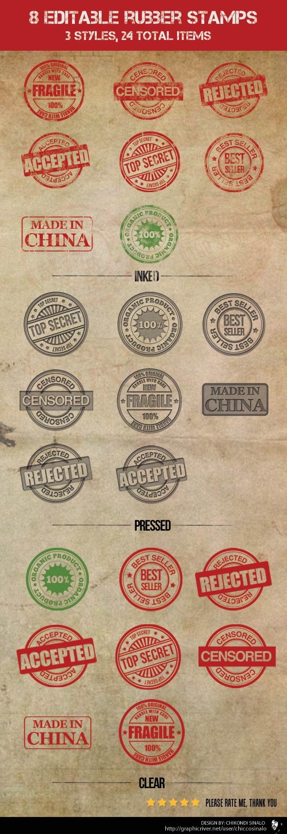 8 Editable Rubber Stamps - Photoshop Add-ons