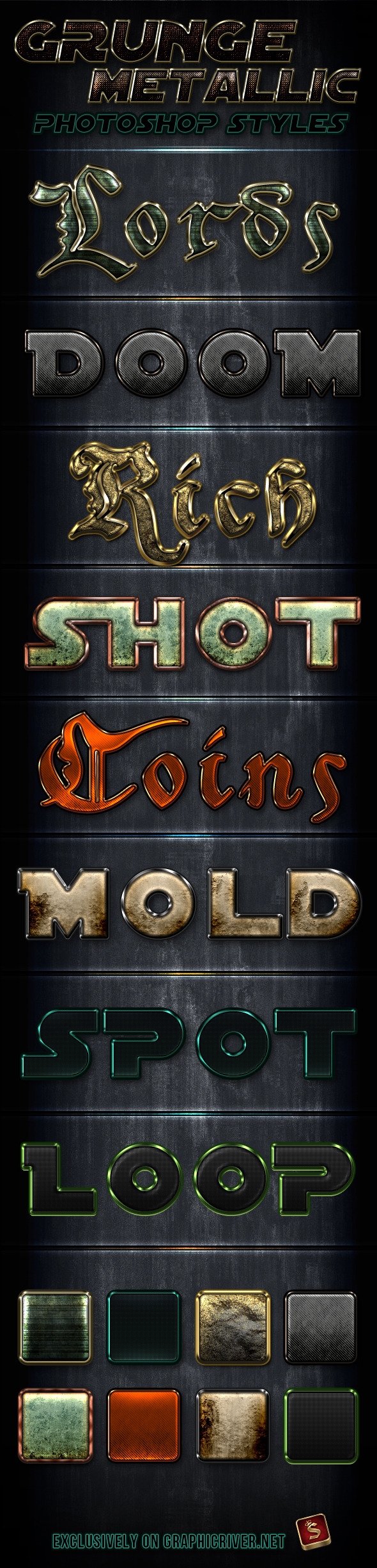 Metallic Grunge Photoshop Styles - Text Effects Styles