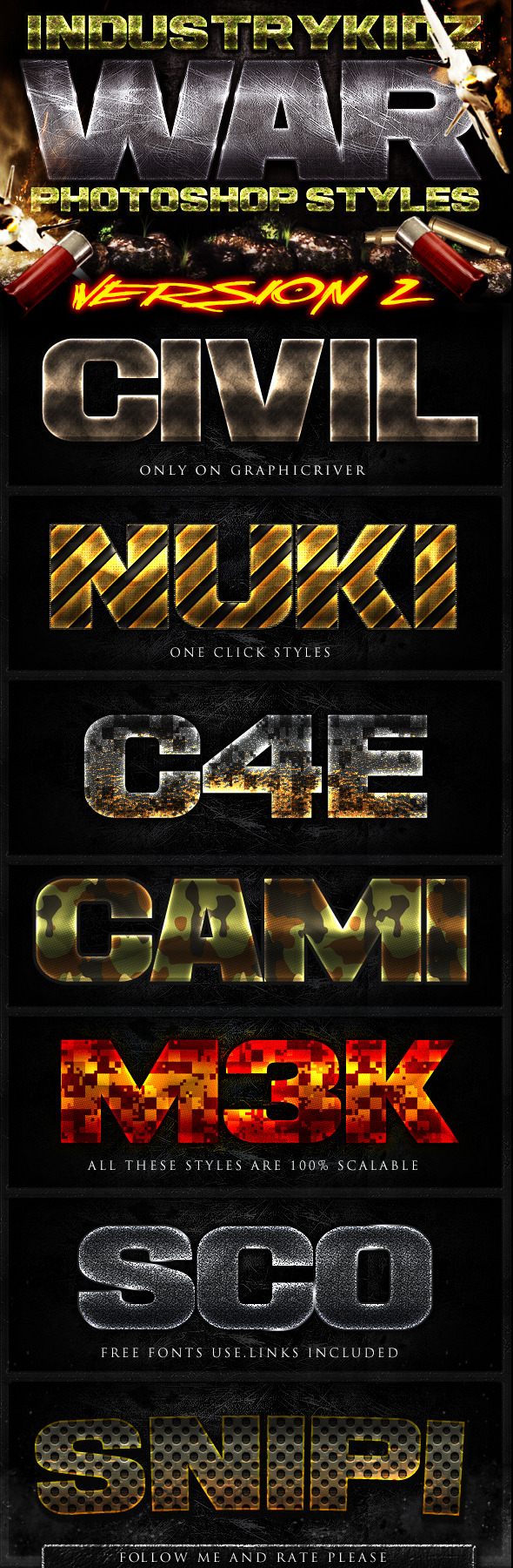 War Photoshop Layer Styles V2 - Text Effects Styles