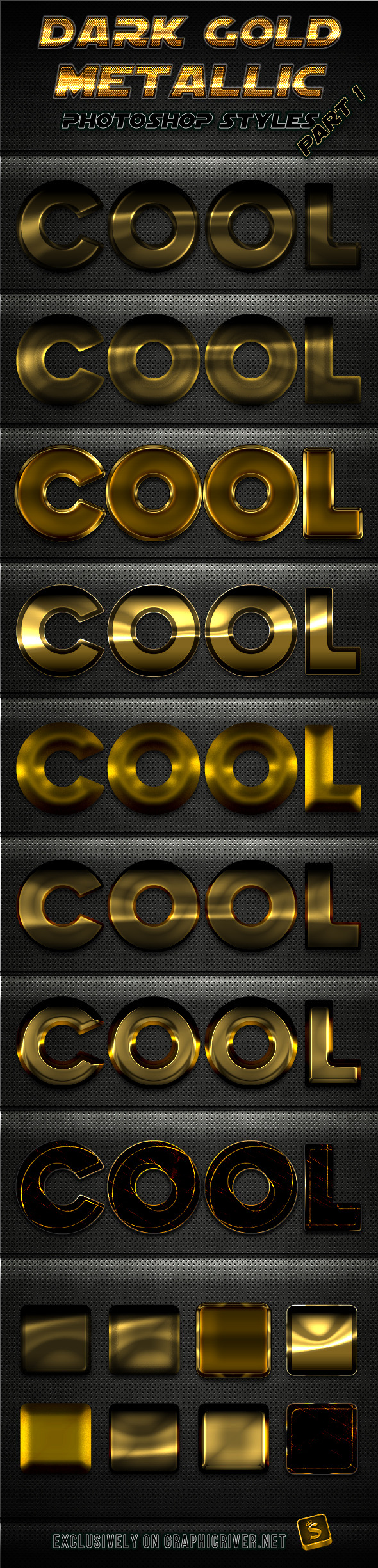 Dark Gold Metallic Photoshop Styles - Part 1 - Text Effects Styles