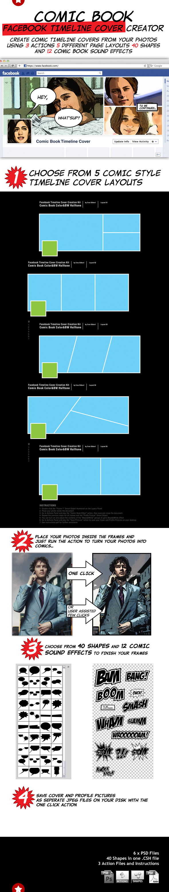 Comic Book Facebook Timeline Cover Creation Kit - Photoshop Add-ons
