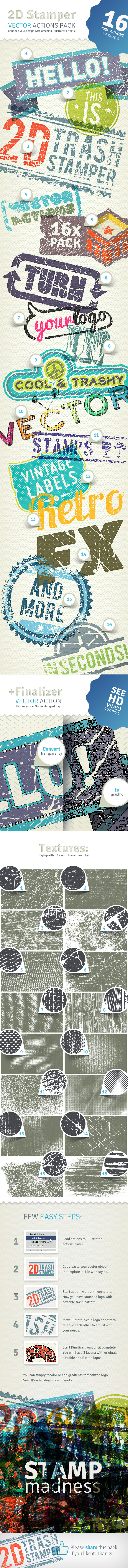 2D Trash Stamper - Vector Actions Pack - Actions Illustrator