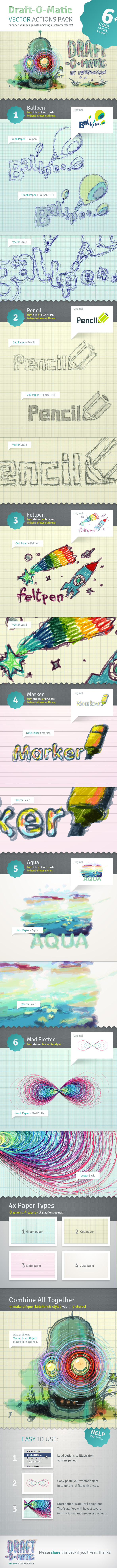 Draft-O-Matic Sketchbook - Vector Actions Pack - Actions Illustrator